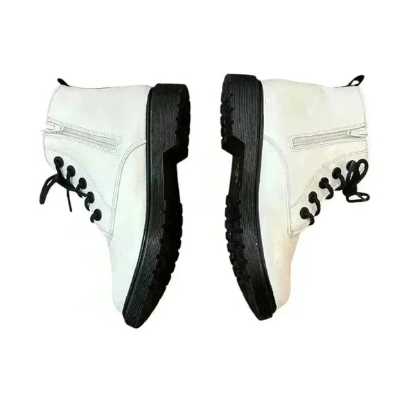 Steve Madden Jshortie Boots White Girls Size 5 Lace Up Zipper Combat - Picture 2 of 7